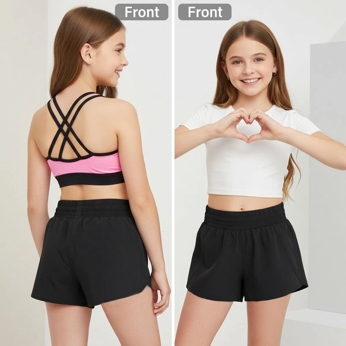 Pantaloncini da corsa 2 in 1 per ragazze, a vita alta, per atletica e palestra, con tasche foderate con cerniera, per tennis, yoga, danza, sport