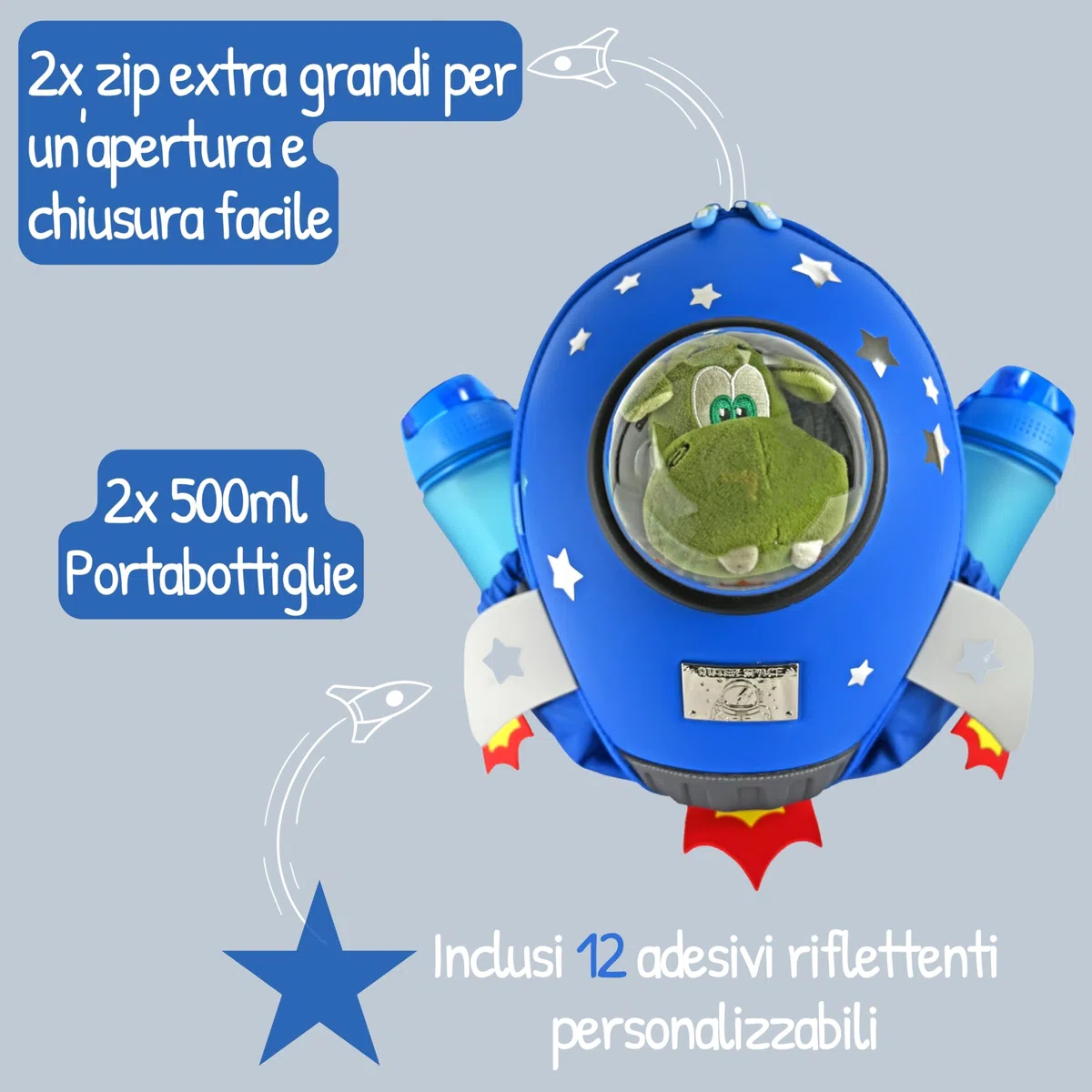 HECKBO Zaino per Bambini con Razzo o Unicorno con Oblò - Asilo Nido, Scuola e Tempo Libero - Borsa, Zaino da ginnastica, Zainetto per Bambini e Bambine