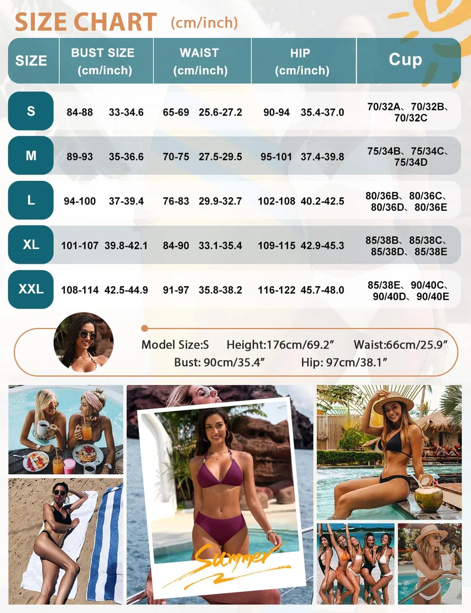 UMIPUBO Costume da Bagno Donna Due Pezzi Sexy Triangolo Top Costumi Bikini Set con Perline Brasiliano Reggiseno Coulisse Spiaggia Beachwear