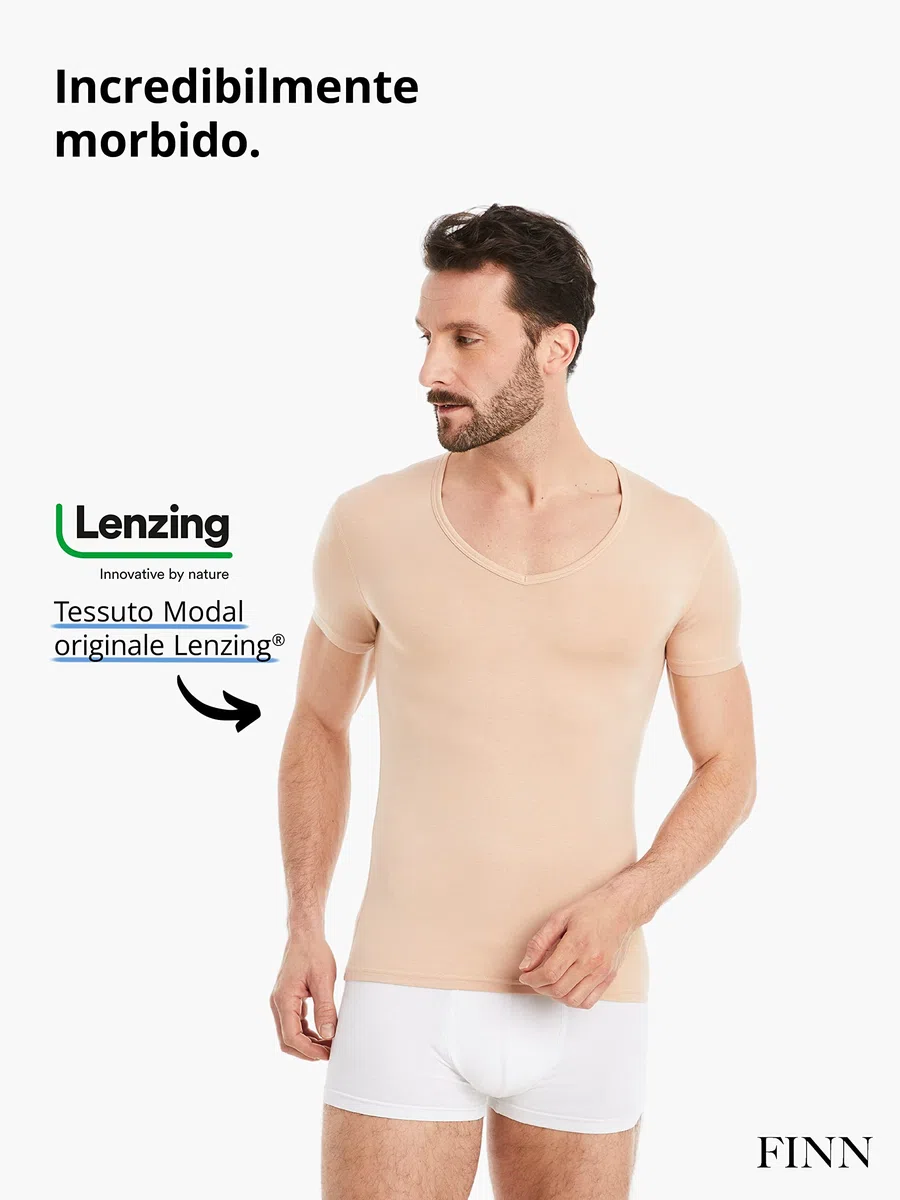 FINN Maglietta Intima Business Uomo a Manica Corta con Scollo a V - Maglia Sottogiacca in Originale Tessuto Lenzing® Modal - La T-Shirt Perfetta sotto Camicia e Abito