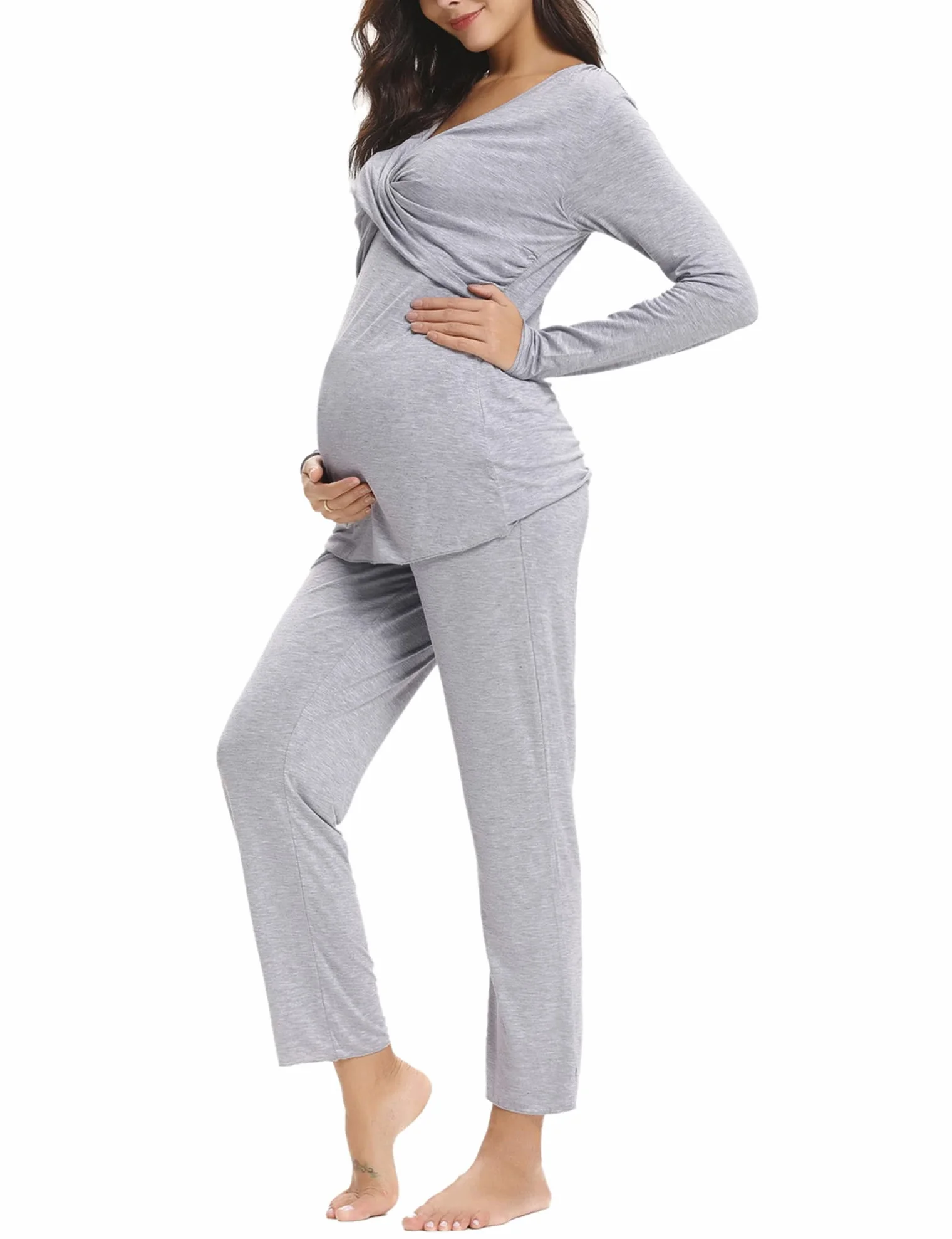 Pigiama Donna Premaman Cotone Pigiama Due Pezzi Premaman Lunga Set Pigiama da Allattamento Abbigliamento Premaman per Allattamento Casa Incinte Parto Ospedale