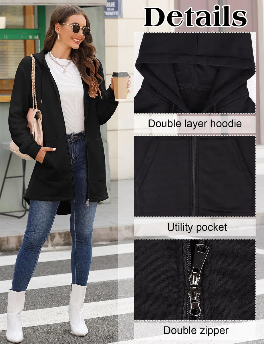 Tuopuda Donna Felpe con Cappuccio Giacca Elegante Scollo a V Top Manica Lunga Cardigan Felpe con Zip 2 Tasche Autunno Invernali Sweatshirt Cappotto Eleganti Pullover Hoodie Jumper