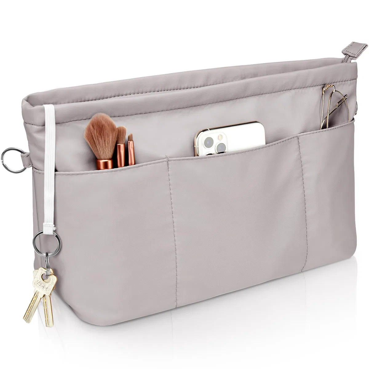 Organizzatore per Borsa, Organizzatore per Borsa a Spalla in Nylon, Impermeabile, Organizzatore con Tasca Grande, Shopping Bag con Anello per Chiavi e Cerniera