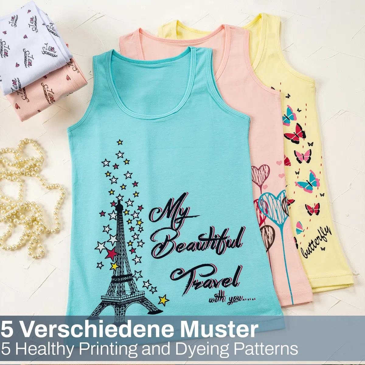 LOREZA ® 5 Cannottiera da Bambina in Cotone Canotta Intima Vari Disegni Intimo 2-15 Anni