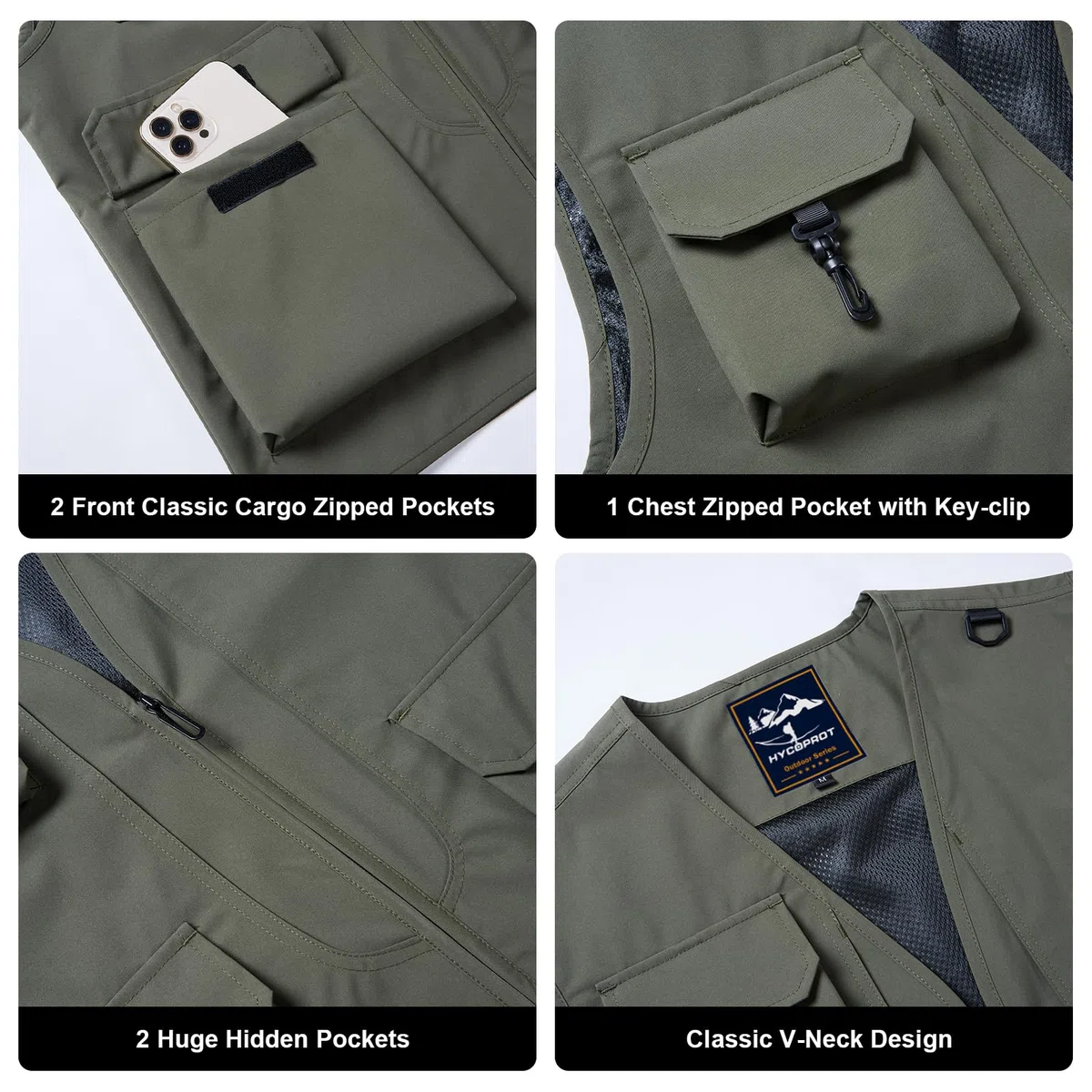 HYCOPROT Gilet da Pesca Uomo Outdoor Viaggio Gilet Casual Senza Maniche per Uomo Leggero Impermeabile Giacca Utility Cargo da Lavoro Cappotto Invernale con 5 Tasche Caccia Escursionismo Arrampicata