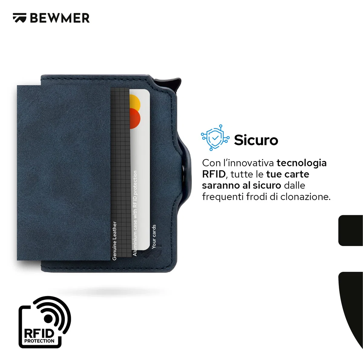 BEWMER Porta Carte di Credito 1 Schermato | Portafoglio Slim da Uomo e Donna | Porta Tessere e Documenti con Rfid Protection e Fermasoldi in Carbon Fiber