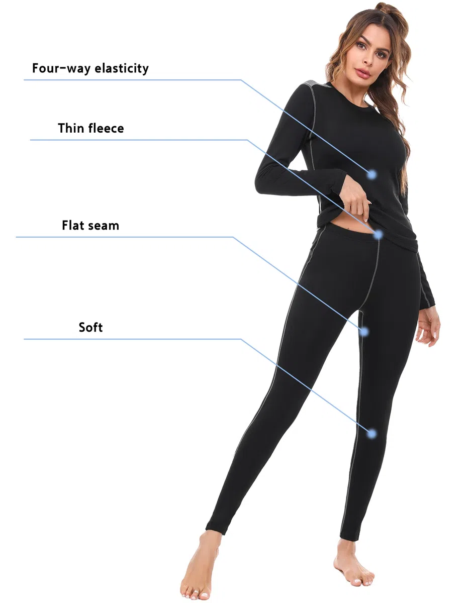 Terecey Intimo Termico Donna Sci,Completo Termico Donna Invernale,Biancheria Termica Donna Traspirante,Due Pezzi Tuta Termica Donna Sportiva in Felpata,Maglia Termica Donna+Leggings Termici -
