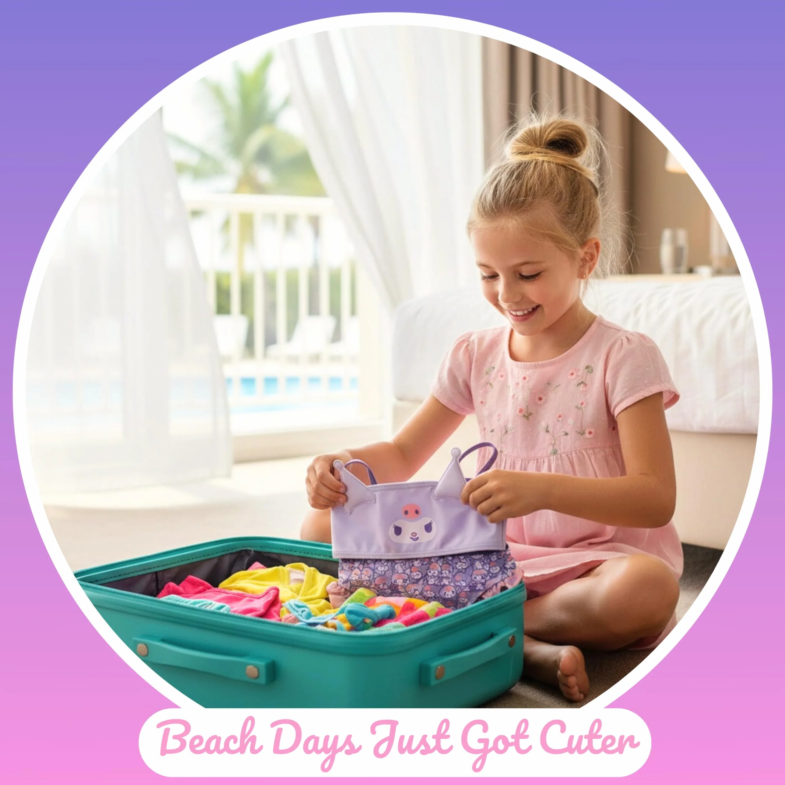 Hello Kitty Kuromi - Bikini da bambina, motivo glitterato, a due pezzi, estivo, per bambini, taglie 4-10 anni