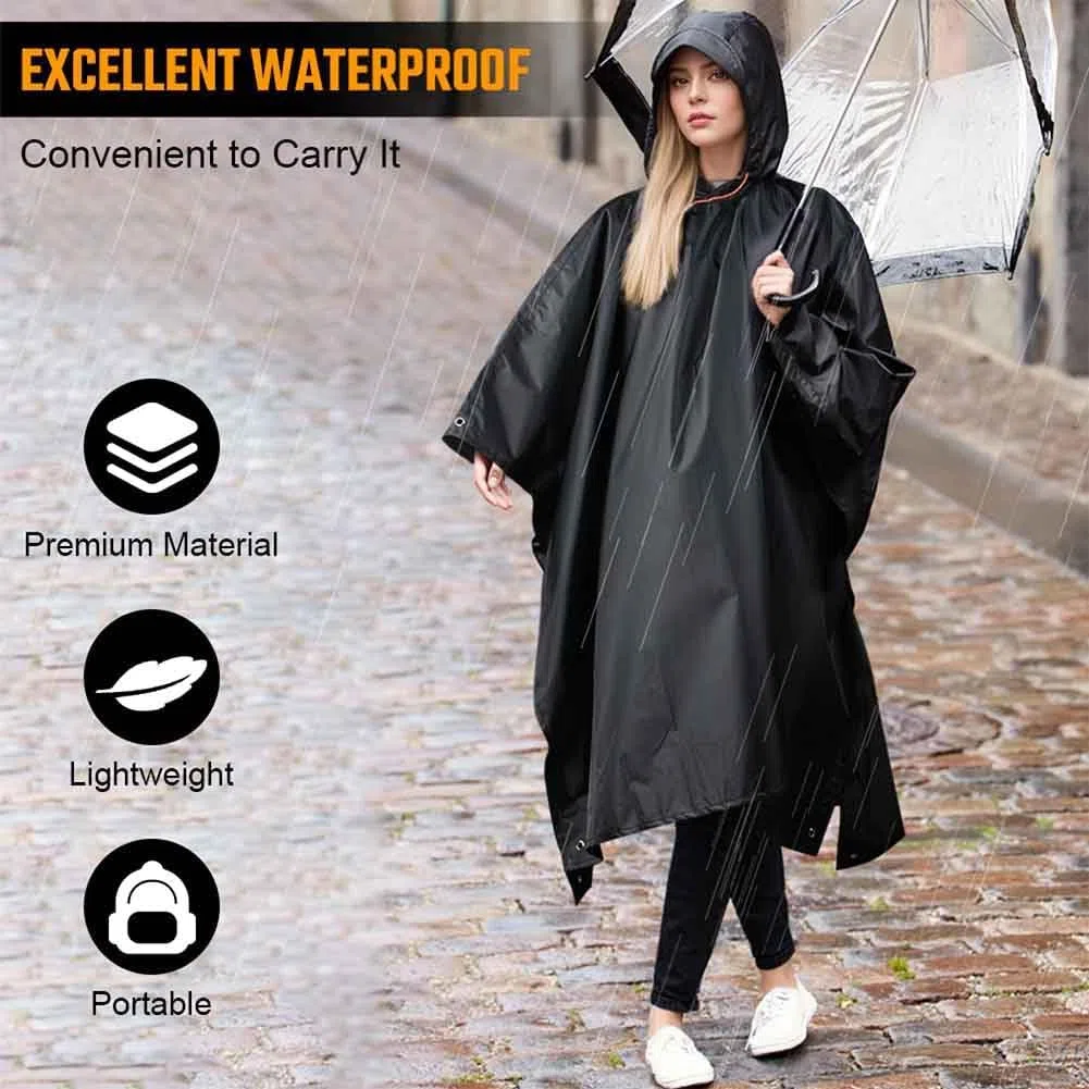 flintronic Poncho Impermeabile, Multi-Funzionale Riutilizzabile Poncho Pioggia con Cappuccio per Trekking Antipioggia Coperta da Picnic Tenda per Uomo e Donna