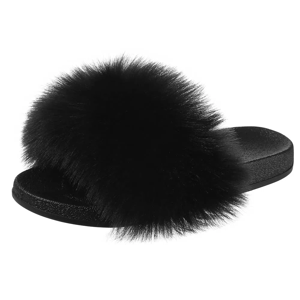 Ciabatte Pelose Donna Pantofole Pelliccia Estive Punta Aperta Ciabatte Casa Scarpe Sandalo Fluffy Peluche Slides