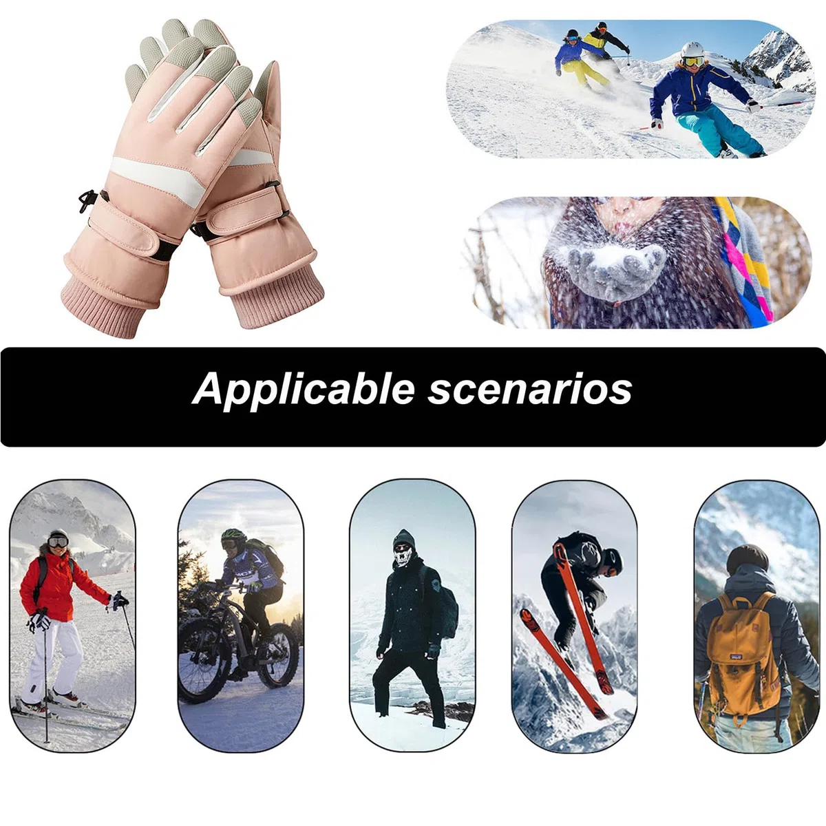 A-QMZL Guanti da Sci Donna Invernali Guanti Termici Impermeabili da Donna Guanti Antiscivolo Antivento Touchscreen Caldi Ispessiti per Sci Corsa Ciclismo Escursionismo Sport Sulla Neve