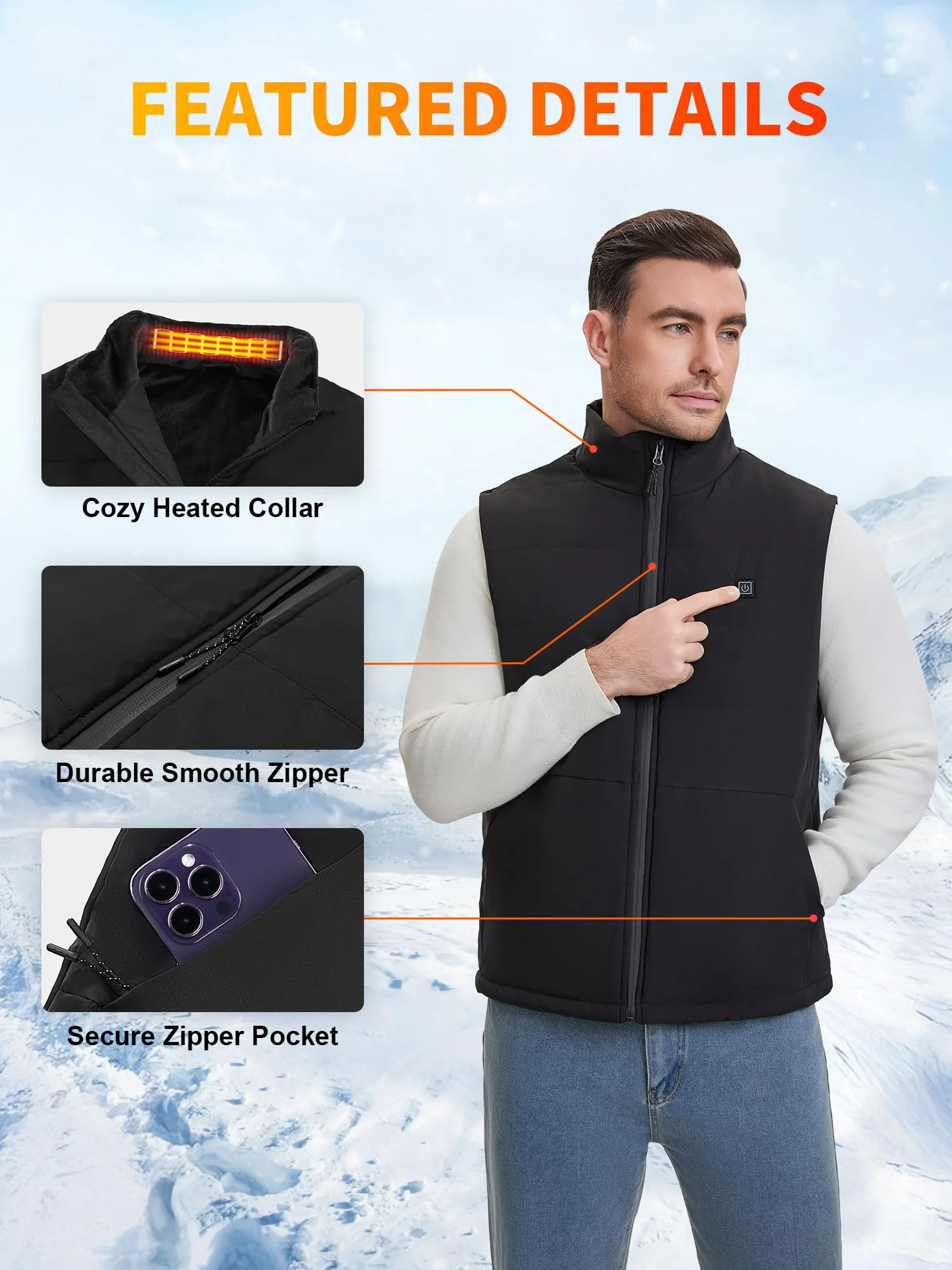 Gilet Riscaldato per Uomo e Donna con Power Bank, Gilet Riscaldato con 3 Livelli di Temperatura, Giacca Riscaldata in Pile Elettrico Senza Maniche, 806
