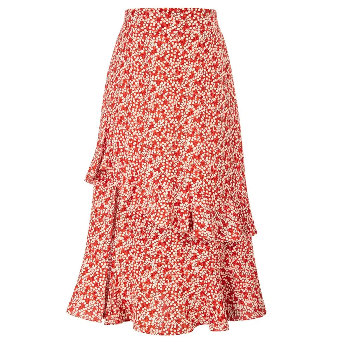 Gonna da Donna con Spacco Laterale Verde Floreale, Vita Alta Elastica, Orlo Arricciato, Gonna Svasata a Trapezio, Elegante Vestito Estivo a metà Polpaccio con Stampa da Spiaggia