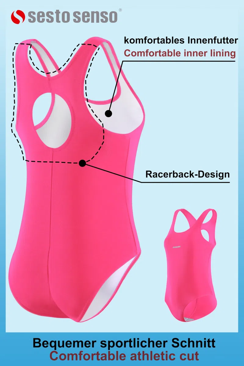 sesto senso Costume da Bagno Ragazza Colore Singolo Sportivo Costume Intero Opaco Bimba