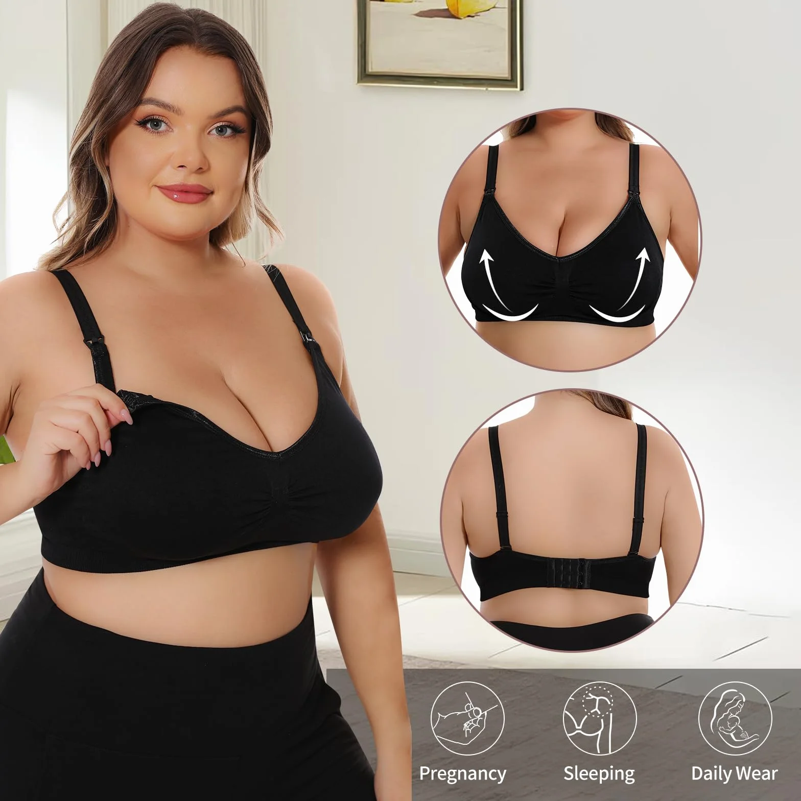 3 Pezzi Reggiseno Allattamento Donna, Reggiseni Premaman Senza Cuciture Senza Ferretto Reggiseno Gravidanza maternità Nursing Bra con Estensione e Imbottito