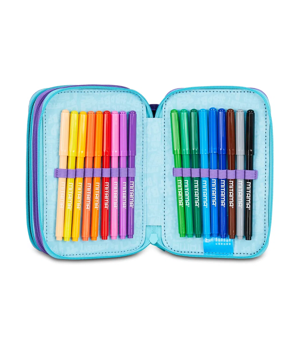 Mitama Astuccio Scuola 3 Scomparti, DOUBLE DIAMOND, Astuccio Attrezzato completo, 47 pezzi, 3 scomparti, Per bambine e ragazze, Scuola e tempo libero