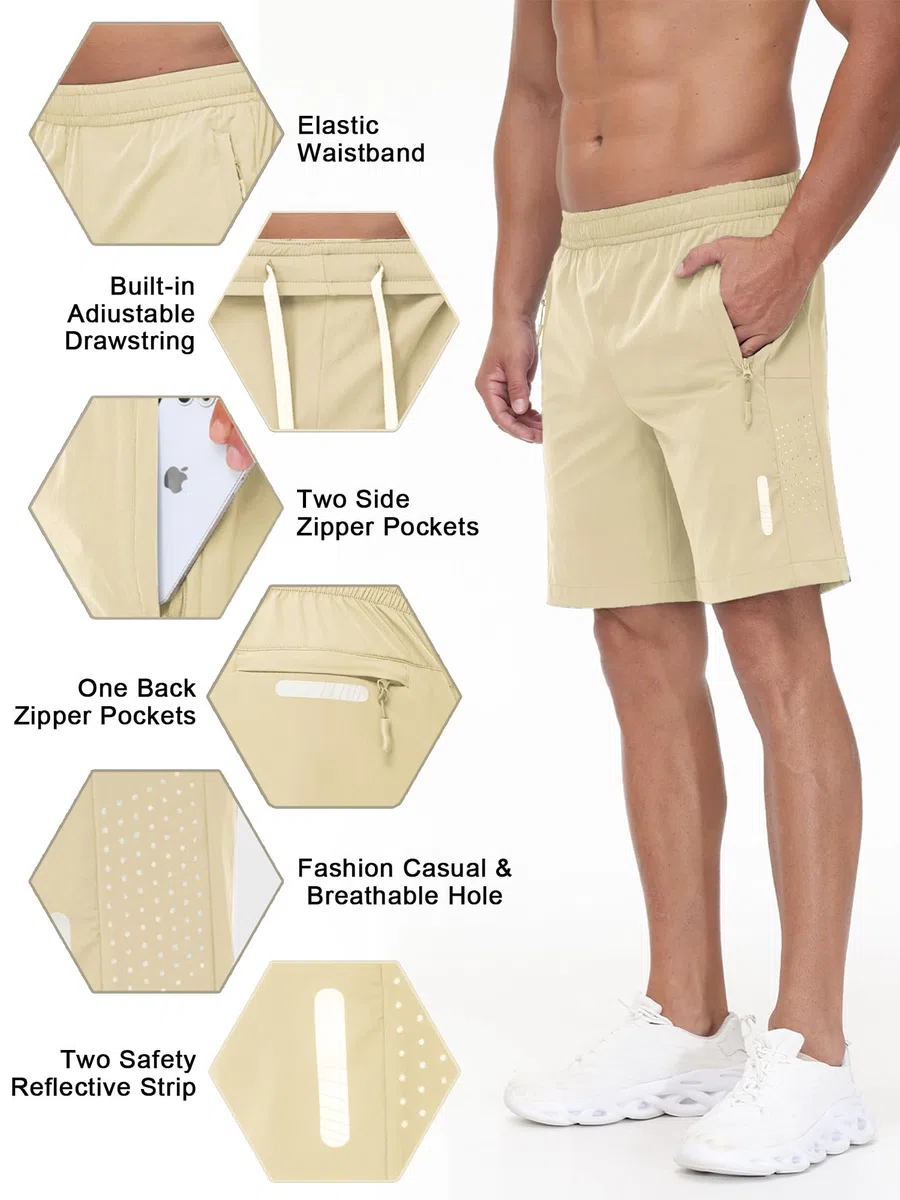 Pantaloncini Sportivi Uomo 8 Pollici con Tasca Zip - Tessuto Tecnico Asciugatura Rapida per Corsa, Palestra, Camminata Casual e Basket Leggero - Short Allenamento Traspirante