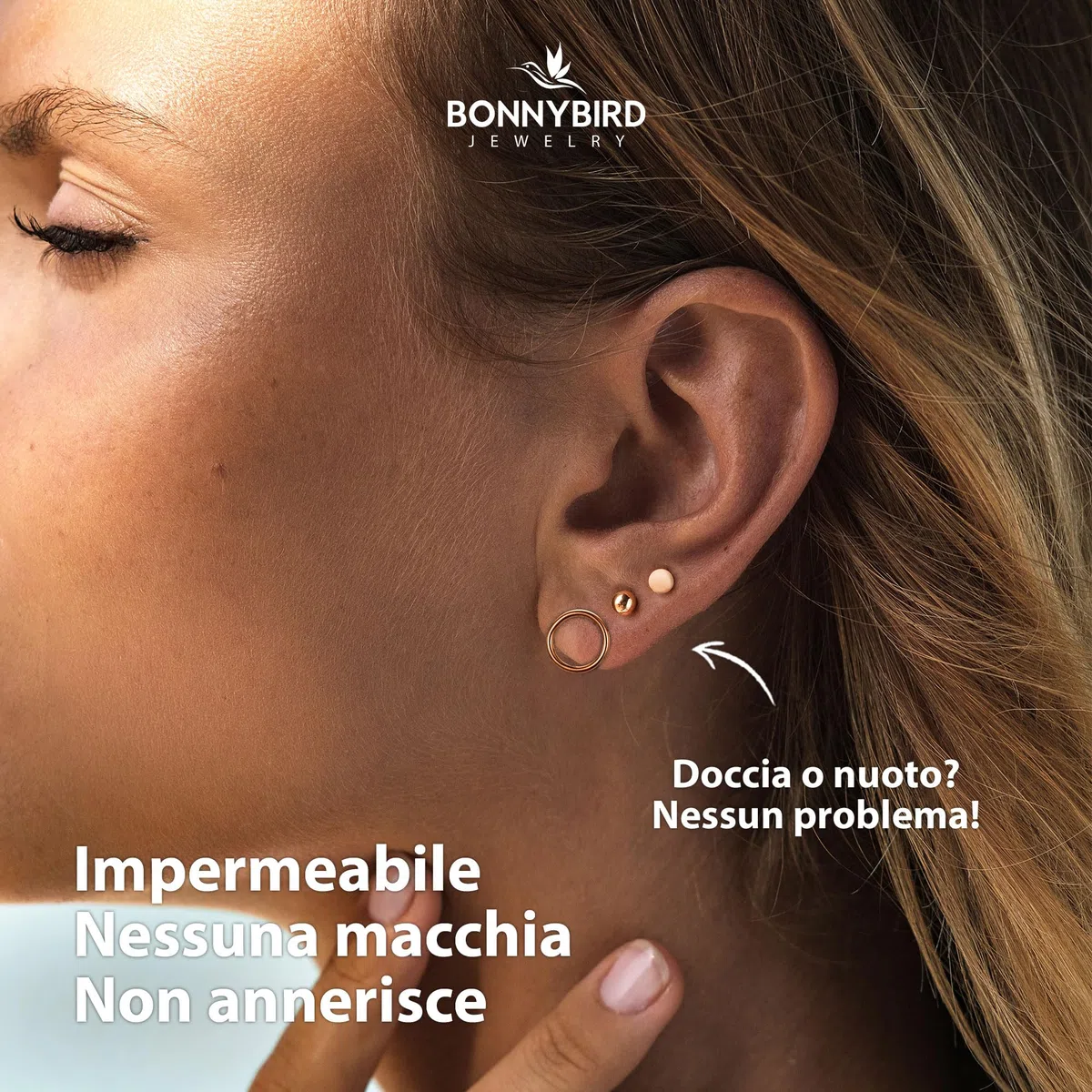BONNYBIRD® Orecchini Acciaio Chirurgico Donna in Argento, Oro e Oro Rosa - Anallergici e Impermeabile