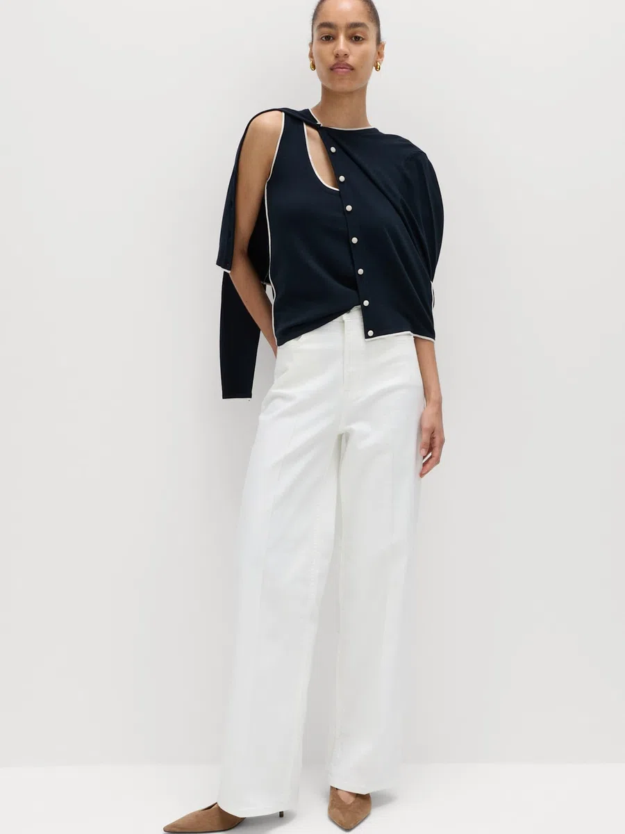 Marks & Spencer Donna Aderente Contrast Dettaglio Maglia Top – vestibilità Slim