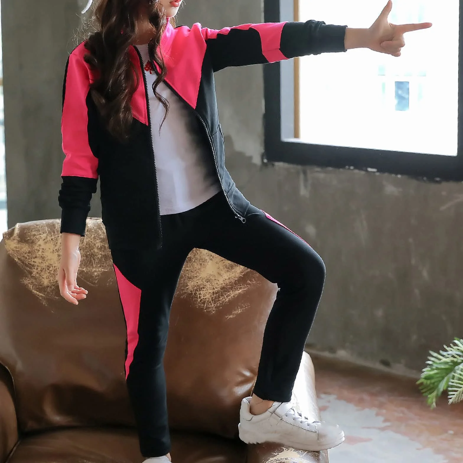 amropi Completo da Tuta Ragazze Felpa a Maniche Lunghe e Jogging Pantaloni Sportiva Set per 3-10 Anni