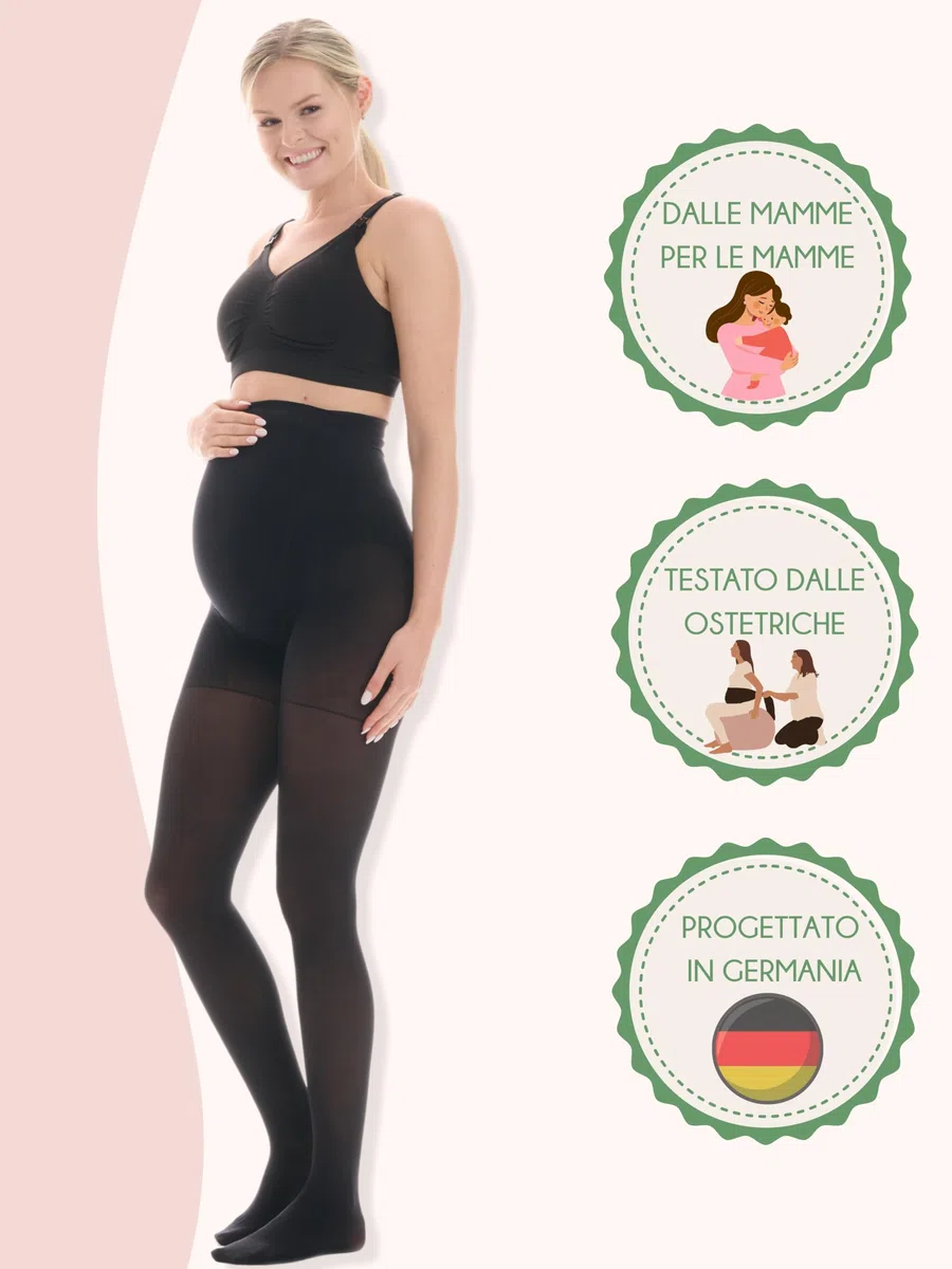 Herzmutter Collant Premaman 50DEN - OEKO TEX 100 - Calze maternita - Gravidanza - Semi Coprenti e Comode - Calze Premaman - Beige Nero Opaco - 1800