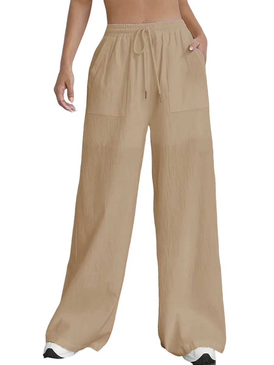Nuofengkudu Larghi Pantaloni Palazzo Donna Estivi Coulisse Elastico Vita Alta Tasche Comodi Eleganti Lunghi Leggeri Yoga Pantalone Traspiranti Sportivi Spiaggia Joggers