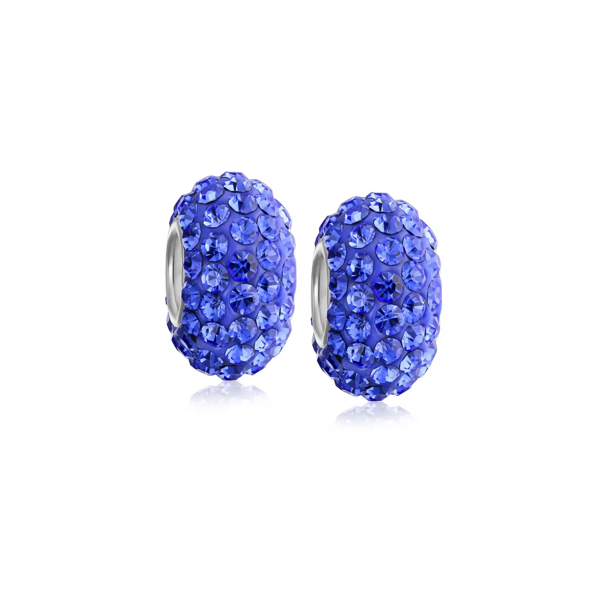 Bling Jewelry Set di due distanziatori in cristallo blu elettrico solido con anima in argento sterling .925 adatti per braccialetti con charm europei per donne e adolescenti.