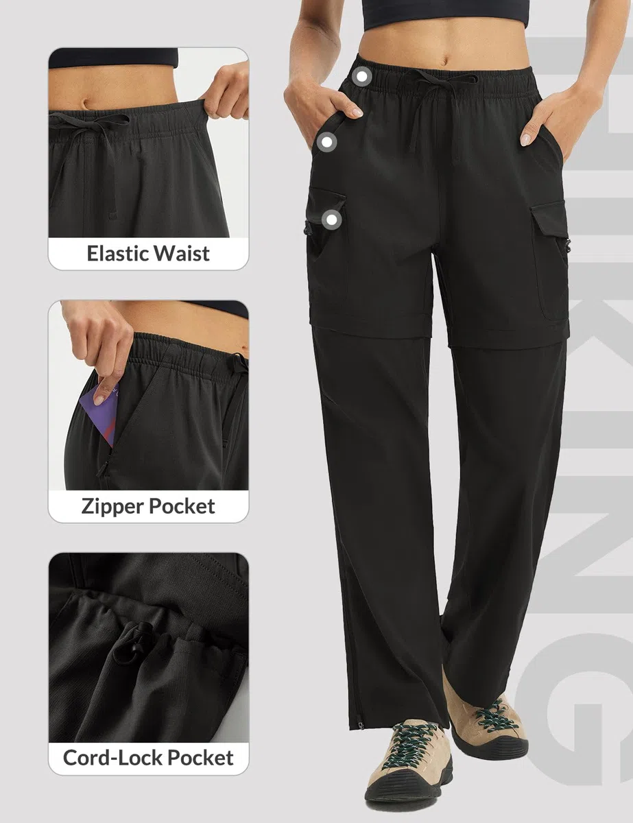 baleaf Pantaloni da trekking da donna con cerniera, convertibili, leggeri, ad asciugatura rapida, per attività all'aperto, con tasche