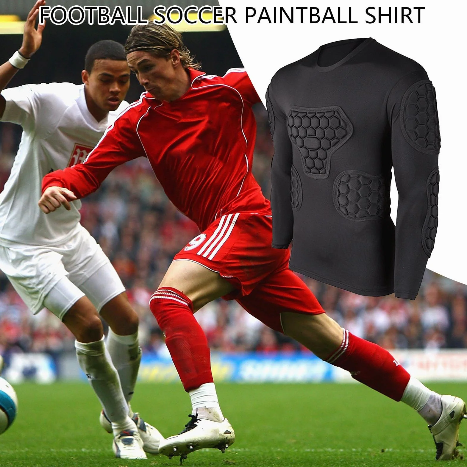Maglia Imbottita A Compressione da Calcio, Bambini Ragazzi Camicia Imbottita A Compressione, Manica Lunga Maglia da Portiere, Camicie Imbottite Paintball per Calcio Basket Paintball