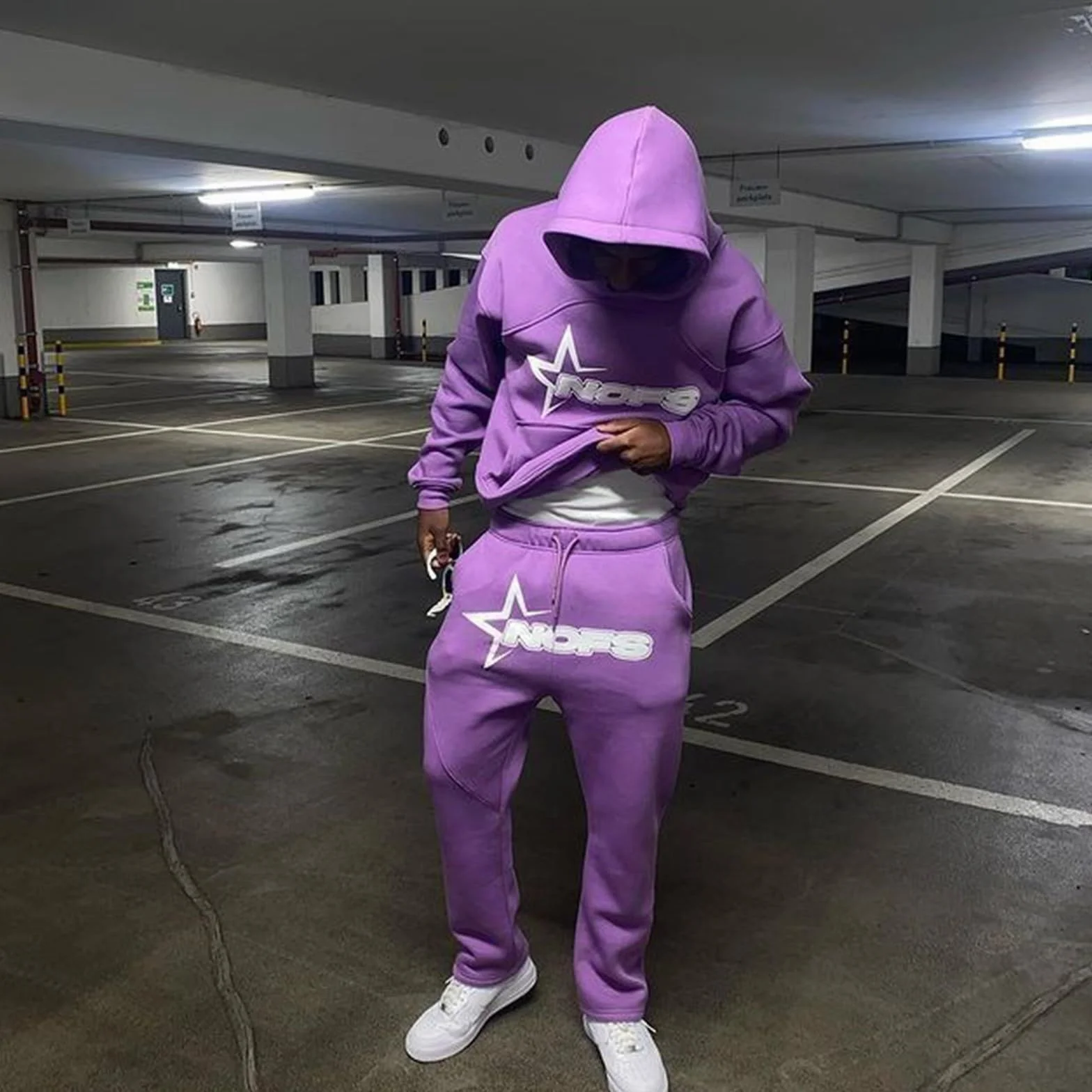 Tuta da jogging da uomo, 2 pezzi, tuta da ginnastica con lettere stampate, con cappuccio e pantaloni da jogging Y2K Hip Hop Streetwear oversize, per il tempo libero, per l'inverno, in cotone caldo