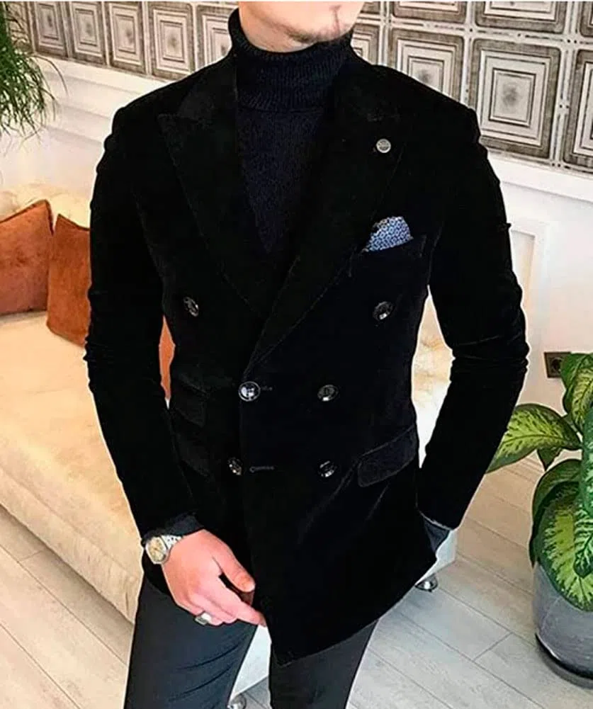 Giacca da uomo doppiopetto in velluto con risvolto tacca smoking giacca da festa di nozze abbigliamento casual