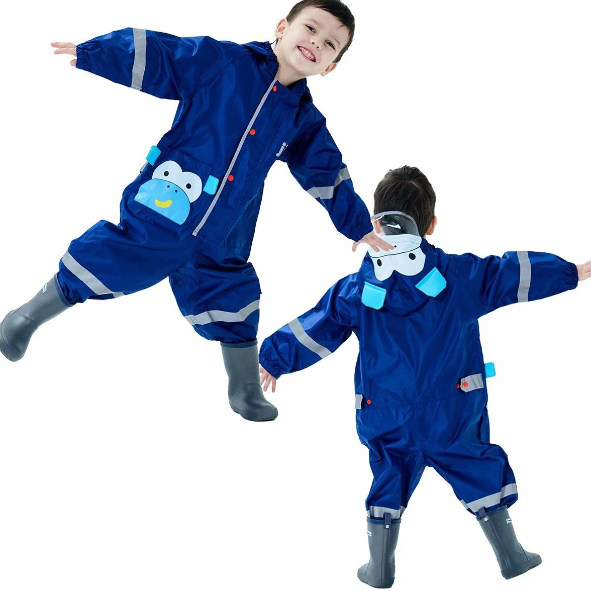 Impermeabile da Pioggia Bambini Bambine con Cappuccio Modello Cartone Animato 3D Antipioggia Giacca Tuta Portatile Sportivo Jogging Impermeabili Ragazzi Ragazze Unisex Bimbo Bimba 1-8 Anni