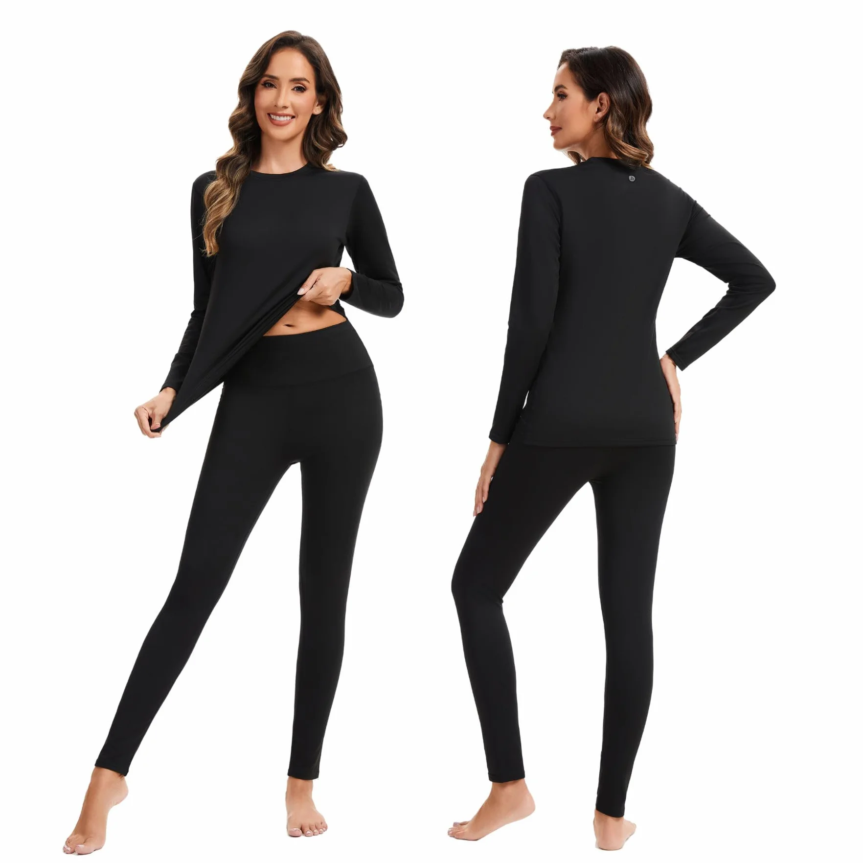 AMZSPORT Donna Set Termico Intimo Completo, Biancheria Termica Funzionale per Sci e Invernale, Maglia a Lunga Manica & Pantaloni Base Traspirante