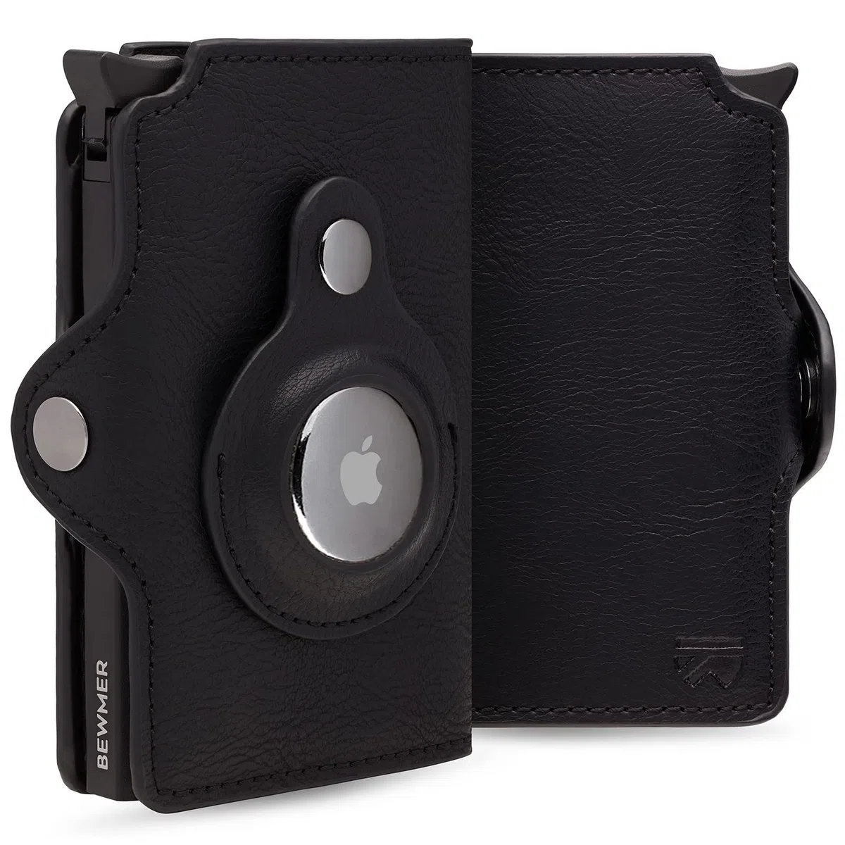BEWMER Porta Carte di Credito 1 con custodia per Air tag | Portafoglio Slim da Uomo e Donna | Porta Tessere compatibile con Airtag Fermasoldi in Carbon Fiber (Air Tag Nero)