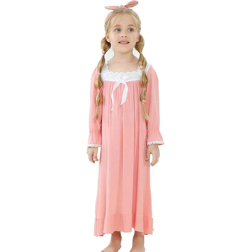 Camicetta da Notte da Bambina, a Maniche Lunghe, Morbida, per la Famiglia, Pigiama Lungo