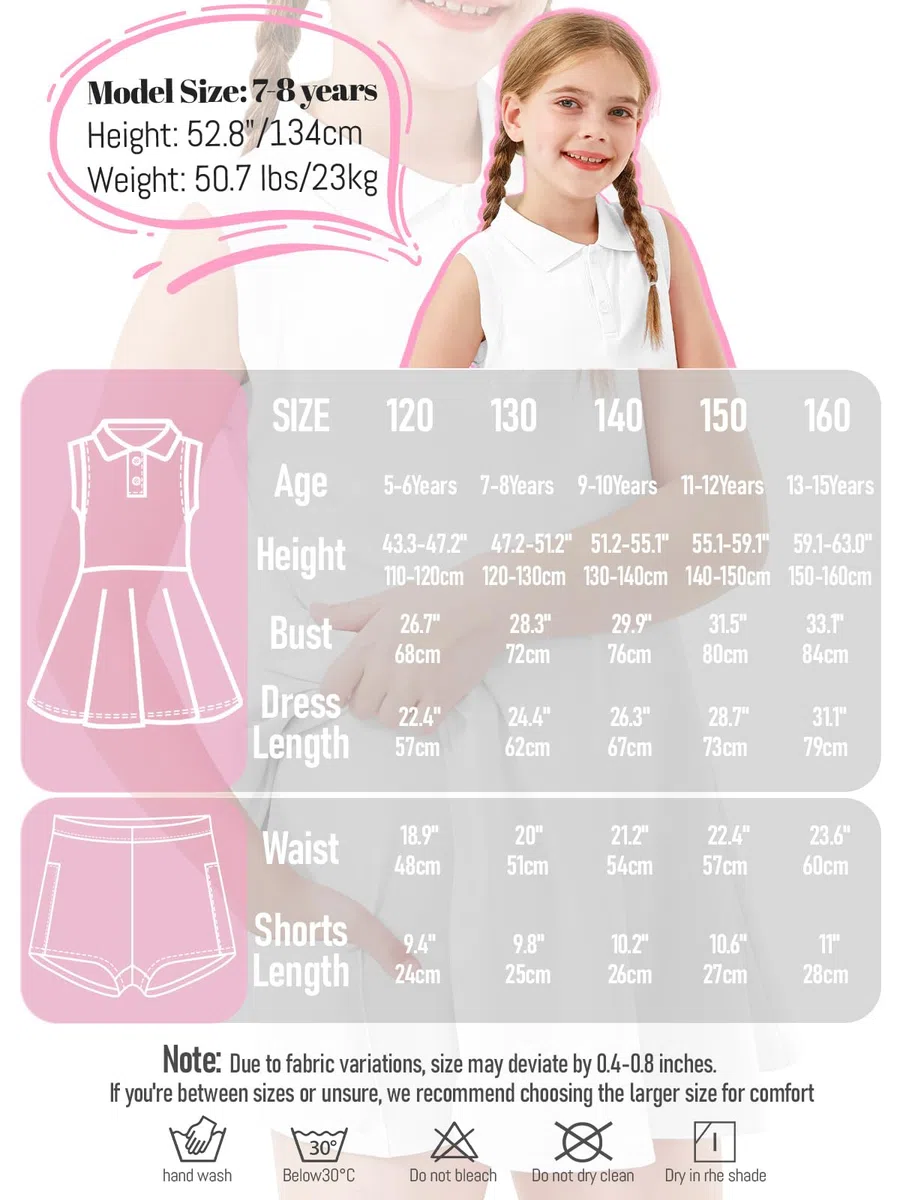 Vestito da Tennis per Bambina con Pantaloncini Abito Ragazze Sportivo Senza Maniche Polo Golf Dress con 2 Tasche 5-15 Anni