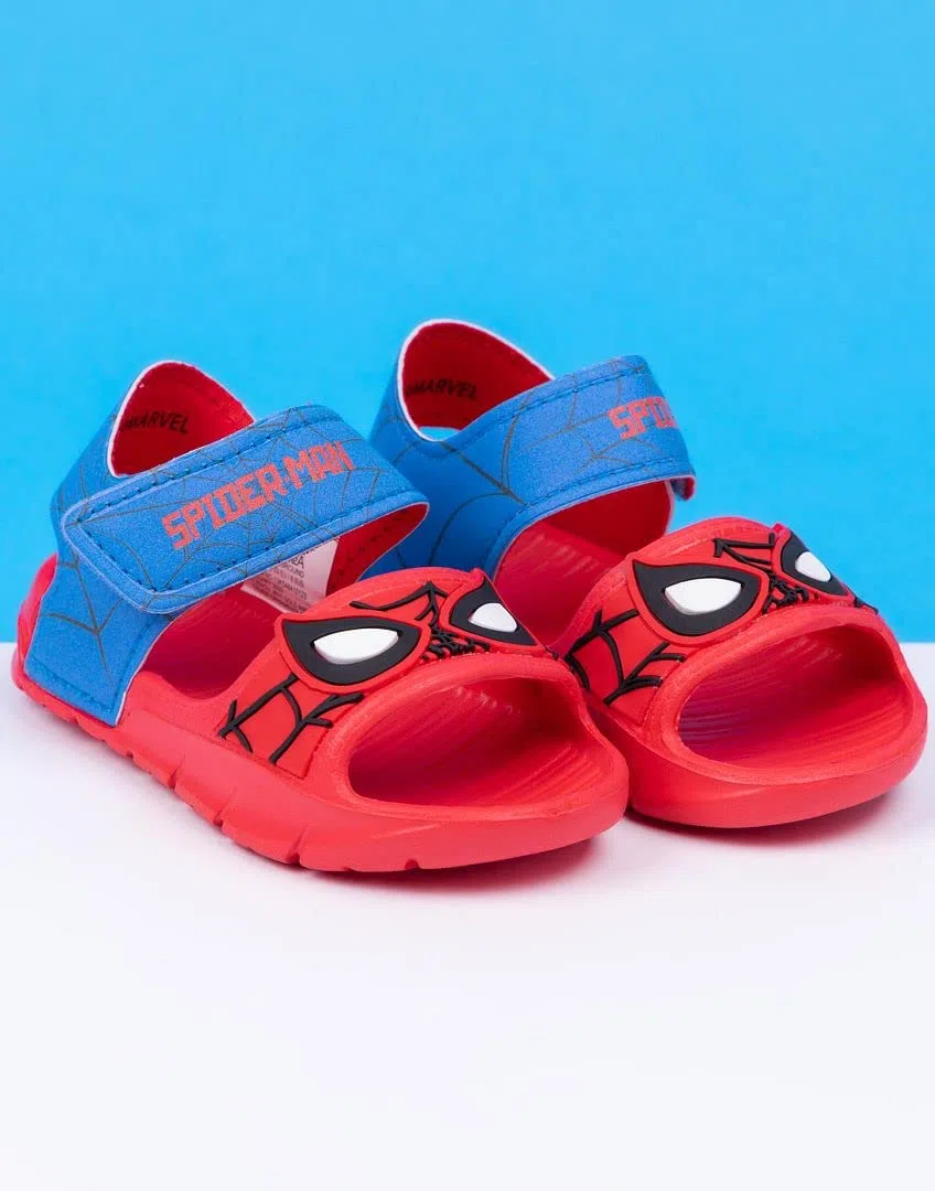 Marvel Spider-Man Sandali Bambini | Boys Girls Superhero Face Mask Sliders con cinturino di supporto | Rosso Blu Scarpe Estate Calzature