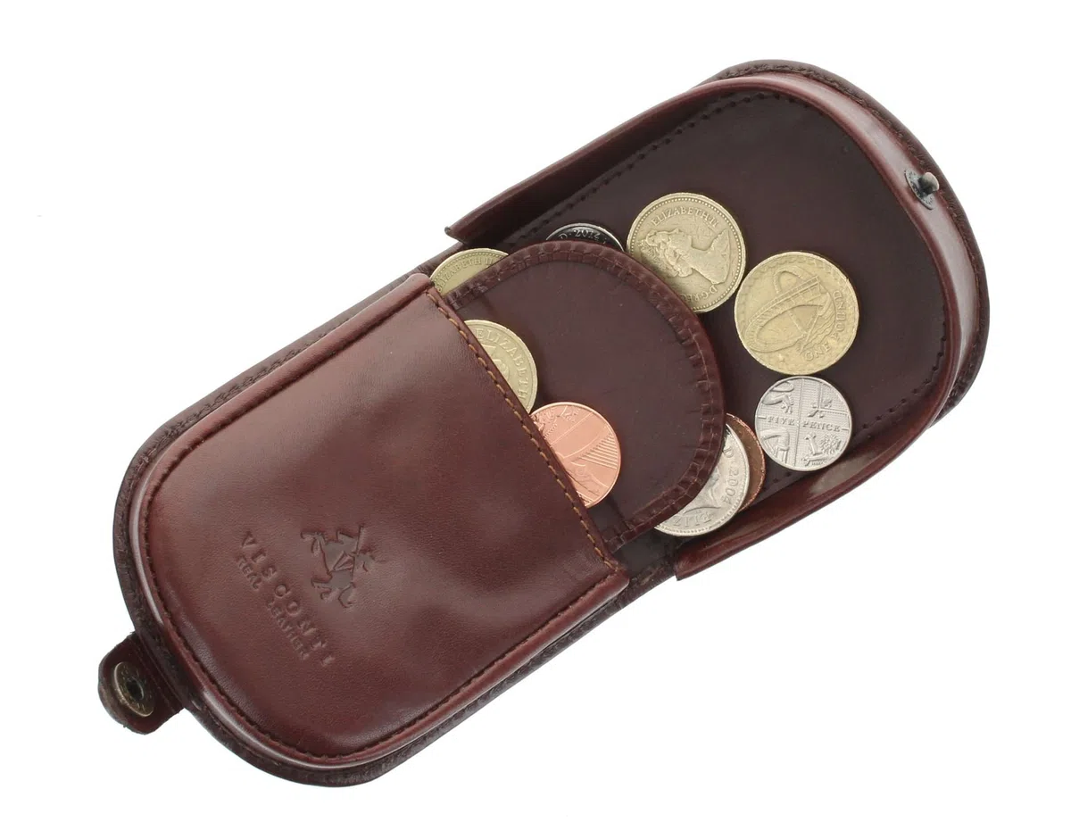 Portamonete di pelle conciata al vegetale Visconti. Collezione MONZA TRY5 Marrone