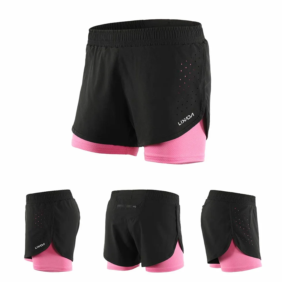 Lixada Pantaloncini da Corsa 2 in 1 da Donna, ad Asciugatura Rapida, Traspiranti, Allenamento Attivo