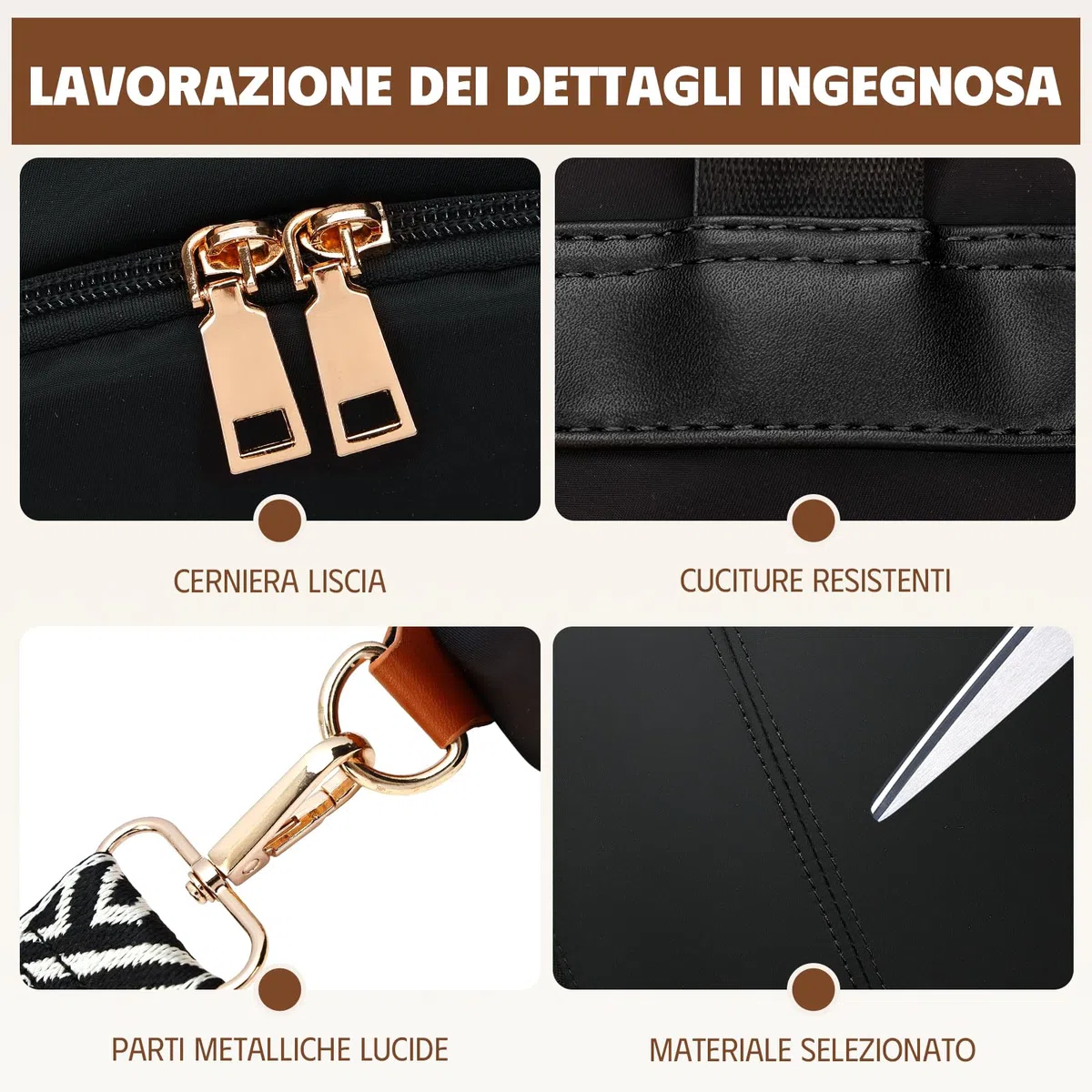 Zaino Antifurto Donna, Borsa Zaino Donna Elegante, Zainetto in Nylon, Zaini Piccola Casual Impermeabile con Custodie RFID, Convertibile da Spalla, Mano e Tracolla per Lavoro Viaggi Sportivo Scuola
