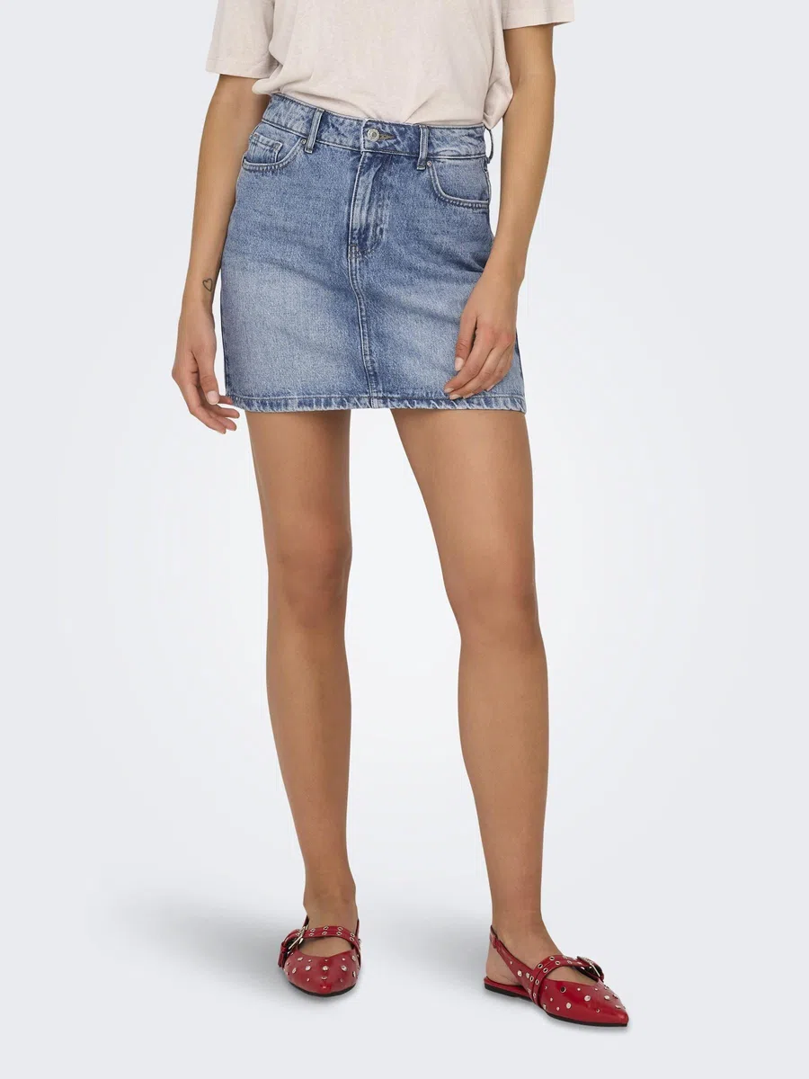 ONLY Gonna Jeans Donna con Bottone e Passanti per Cintura, Design Classico