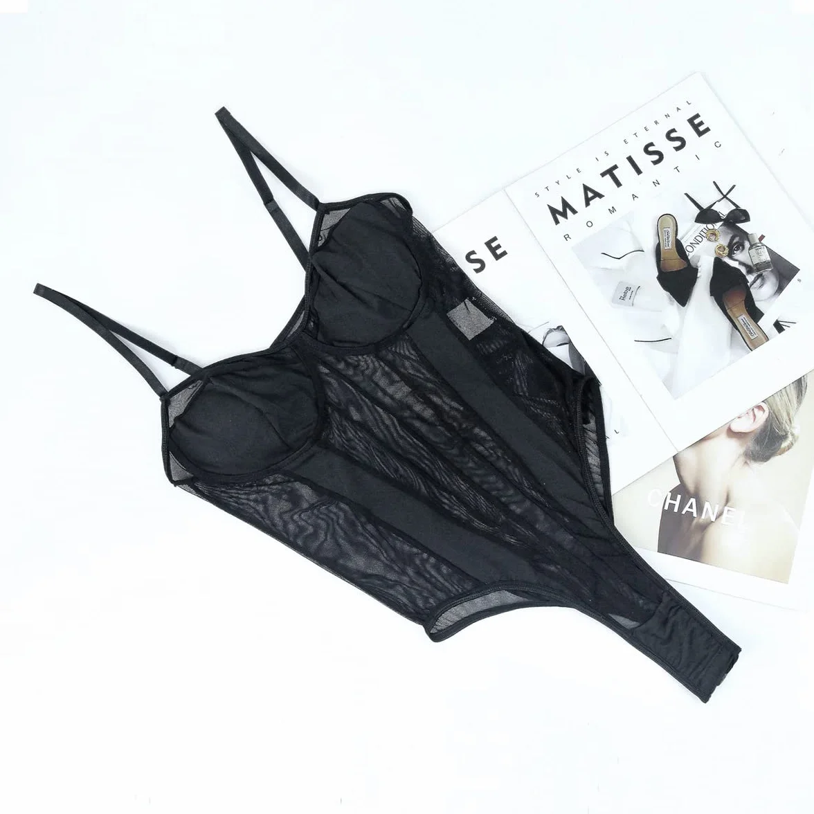 Body da Donna Sexy Spaghetti Cinturino Mesh Bodysuit Patchwork a Rete Trasparente Jumpsuits Senza Maniche Elasticizzato Aderente Going Out Leotard Top