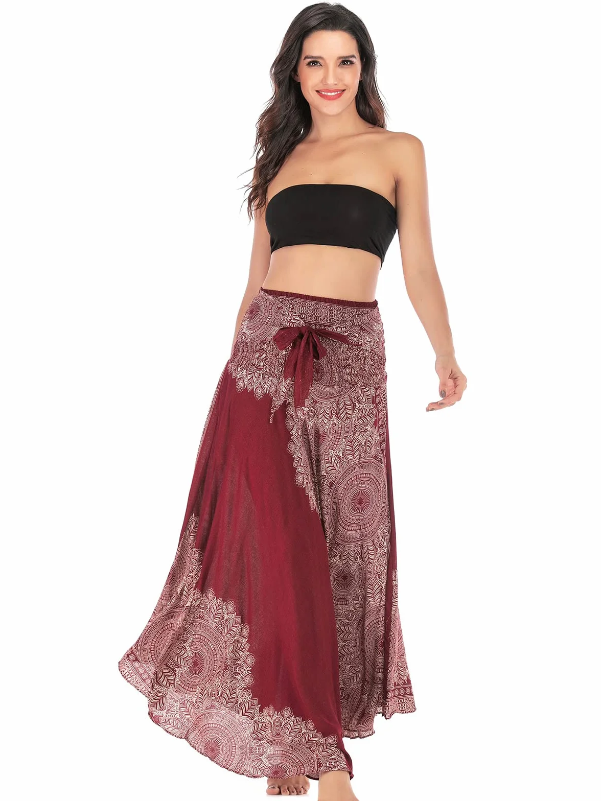 Adigaber Pieghettato Retro Maxi Gonna Lunga 2 in 1 Gonna Abito Bohemien Sciolto Gonna fluente Festa in Spiaggia Vestito Indossare Gonna Gonna Swing Grande Danza del Ventre Casual