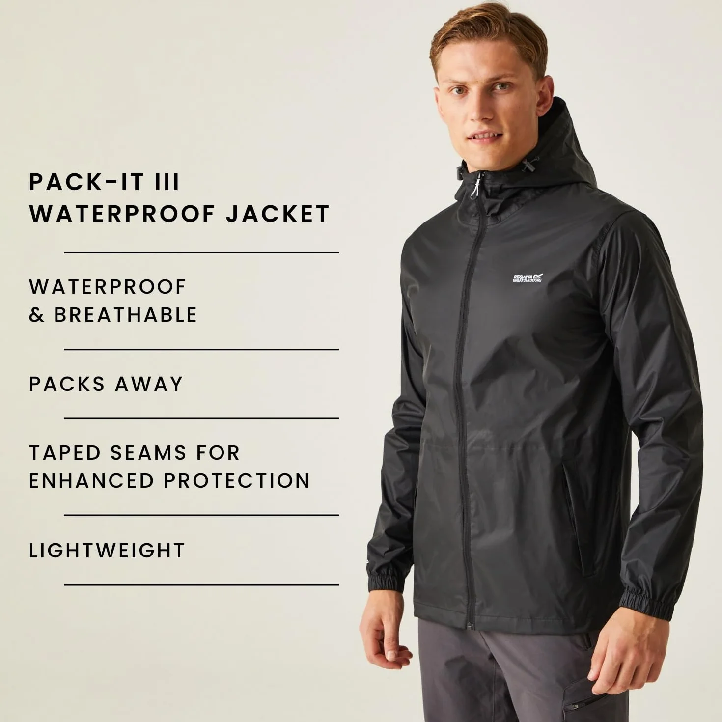 Regatta Uomo Giacca Impermeabile Pack It, Black