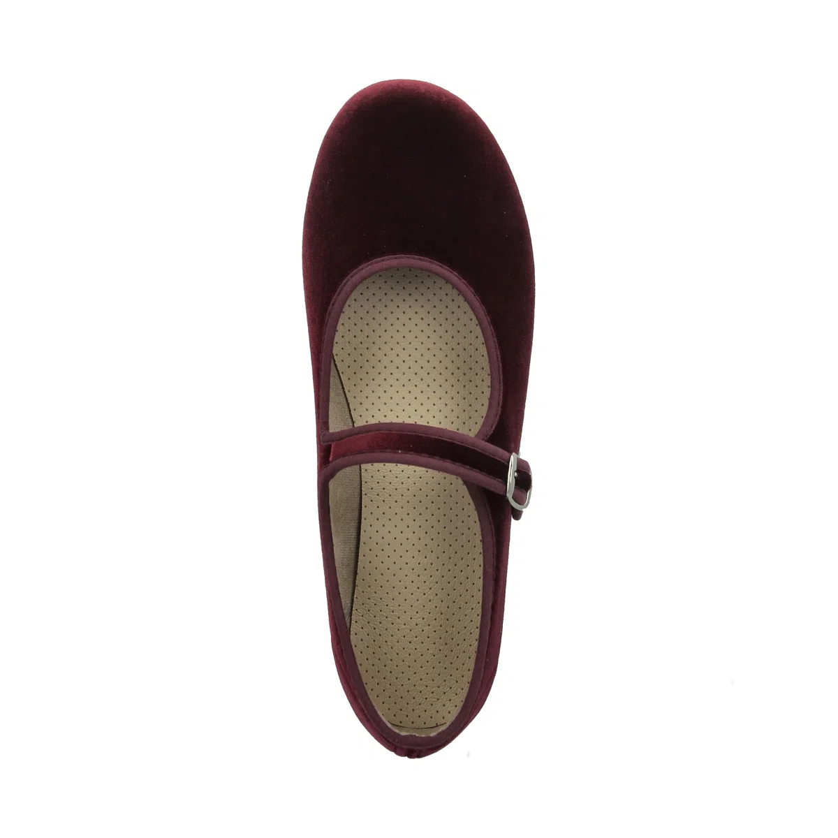 Mary Jane in Velluto da Donna. Ballerine Basse, Casual, Maryjane, Sandali Comodi. Prodotto in Spagna. Chiusura con Fibbia. Colore Nero e Bordeaux