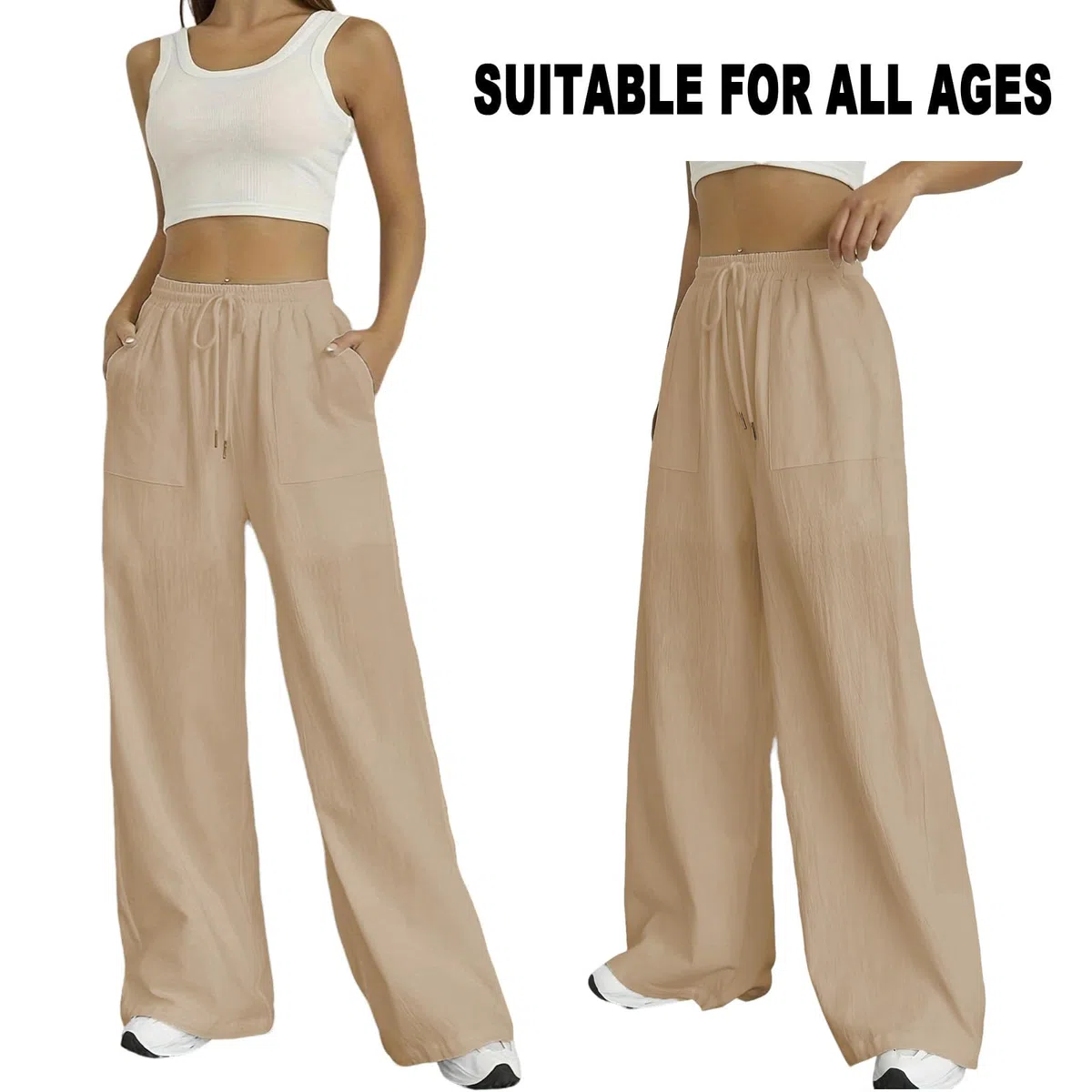 Nuofengkudu Larghi Pantaloni Palazzo Donna Estivi Coulisse Elastico Vita Alta Tasche Comodi Eleganti Lunghi Leggeri Yoga Pantalone Traspiranti Sportivi Spiaggia Joggers