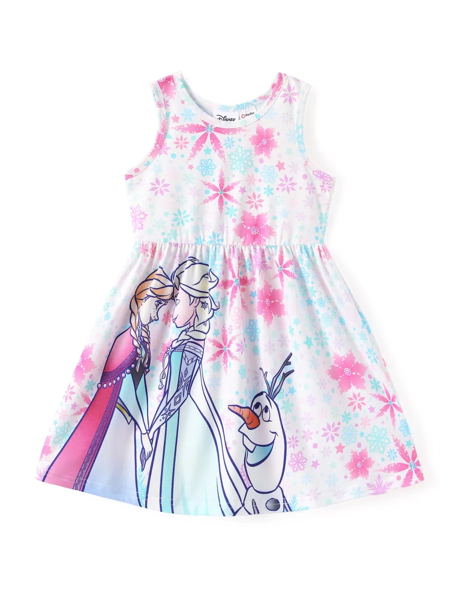 Disney Frozen Elsa - Vestito senza maniche per bambina, abito da principessa dolce e alla moda con volant blu