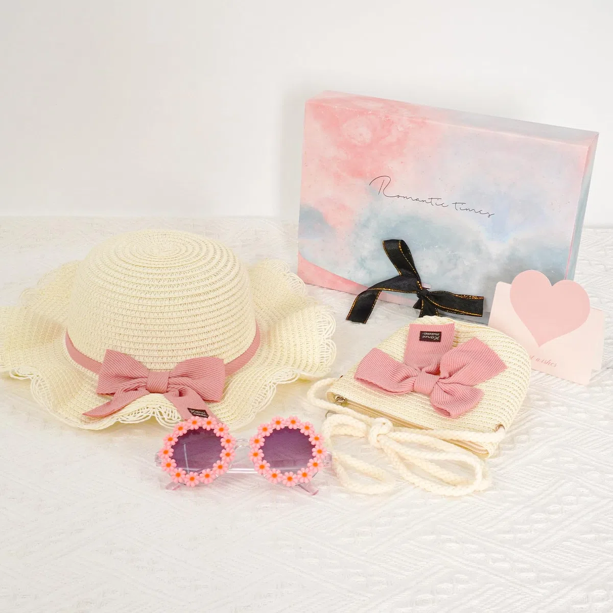 Set di Cappello da Sole per Ragazze,con Borsa e Occhiali da Sole,Cappello d'Estate per Bambini,per Vacanze,Spiaggia e attività Outdoor,Regali per la Giornata dei Bambini