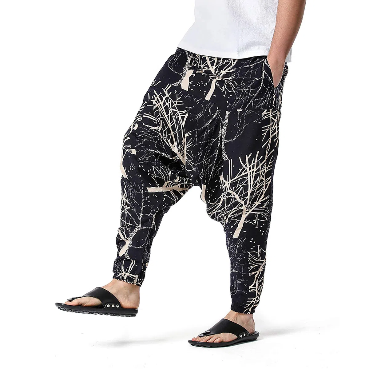 Pantaloni Hippie Harem Pants Moda Casual Moda Sciolto Puro Colore Puro Hip Hop Stile Cotone e Lino Lunghezza Pants
