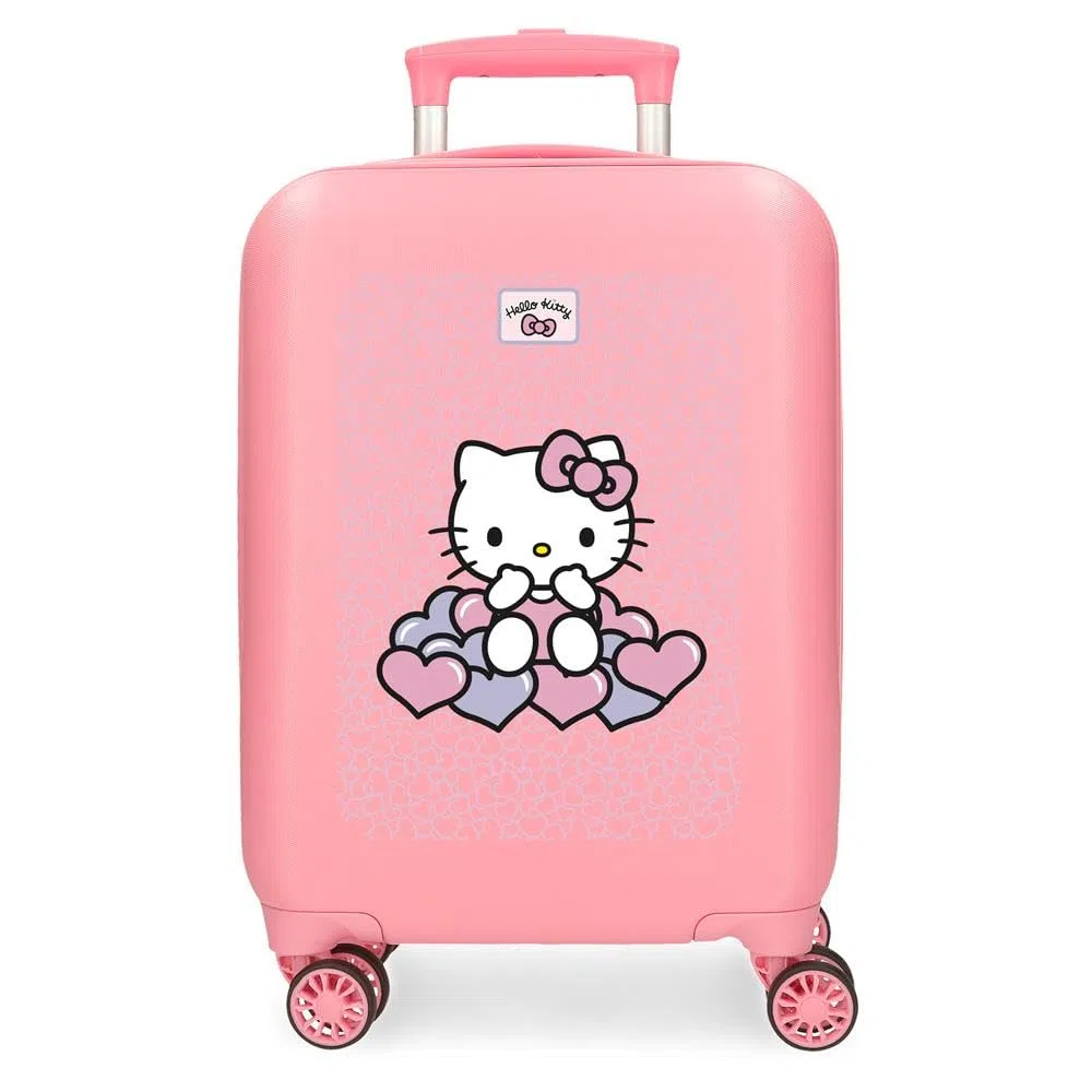Hello Kitty Hearts & Dots, Valigia per bambini, rosa, realizzata in ABS, quattro ruote doppie a rotazione multidirezionale, chiusura a combinazione laterale, interno con due scomparti., Rosa, Valigia